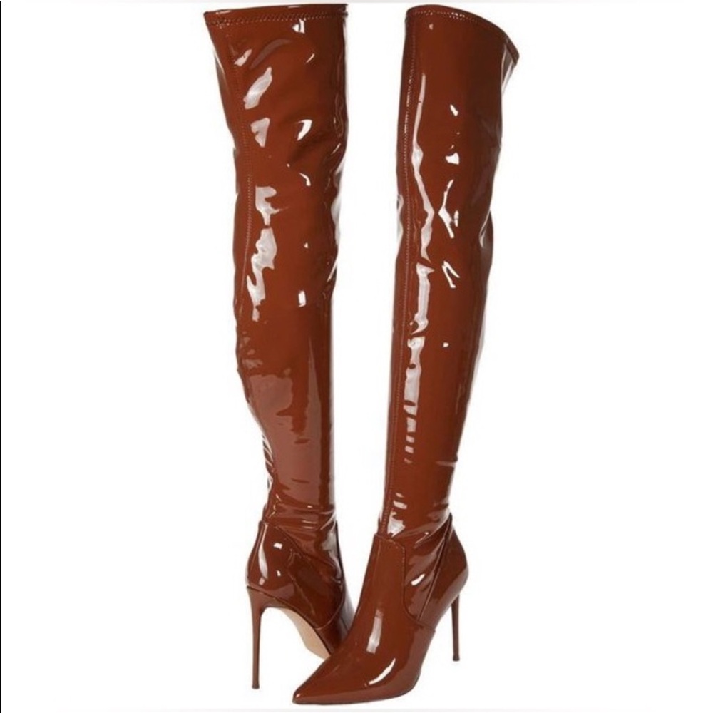 Steve Madden Viktory Cognac Patent Over the Knee Heel, US 9. Like New!